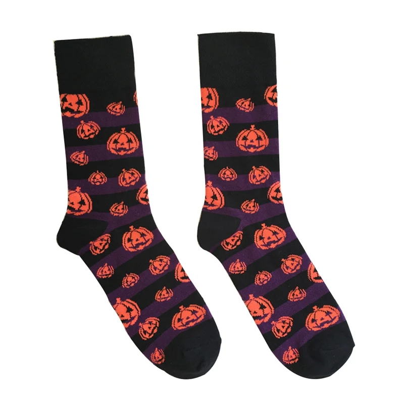 Bats Pumpkin Cartoon Socks Men Knee-High Socks Halloween Cosplay Cotton Crew Socks Spring Autumn Casual Socks