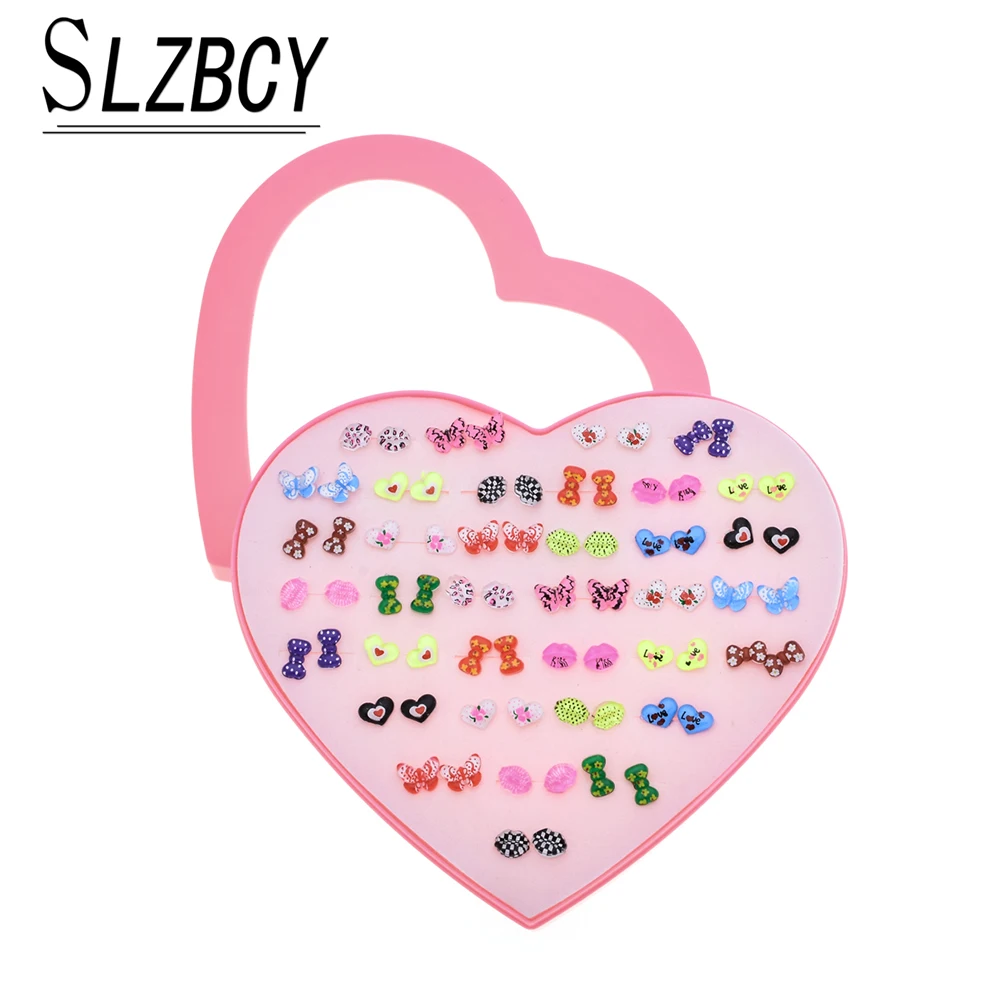 

SLZBCY 36Pairs/Sets Cartoon Stud Earrings For Women Daughter Lips Heart Colorful Mix Anti Allergy Small Earring Fashion Jewelry