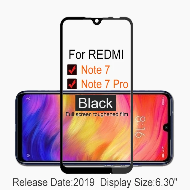 2 шт Полное покрытие из закаленного стекла для Xiaomi Redmi Note 7 Pro защита экрана на защитное стекло чехол для Redmi Note 7Pro пленка - Цвет: BLACK