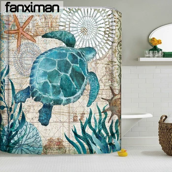 

Waterproof Shower Curtain Octopus Sea Turtle Seahorse Home Bathroom Curtains with 12 Hooks Polyester Fabric Bath Curtain