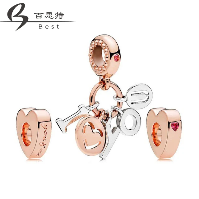 

BEST 100% 925 Sterling Silver Rose I Love You Charm Pack Bead fit charms original Bracelets jewelry A Set