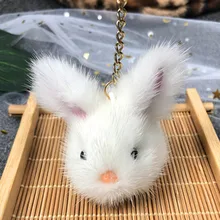 6cm Cute Real Mink Fur Mini Rabbit Keychains Bag /Car Plush Pendant Keyrings Bunny Key Chain Rings 4 Colors fashion really mink fur small rabbit pendant car key chain bag ornaments play dead rabbit type pet playmate mink fur accessories