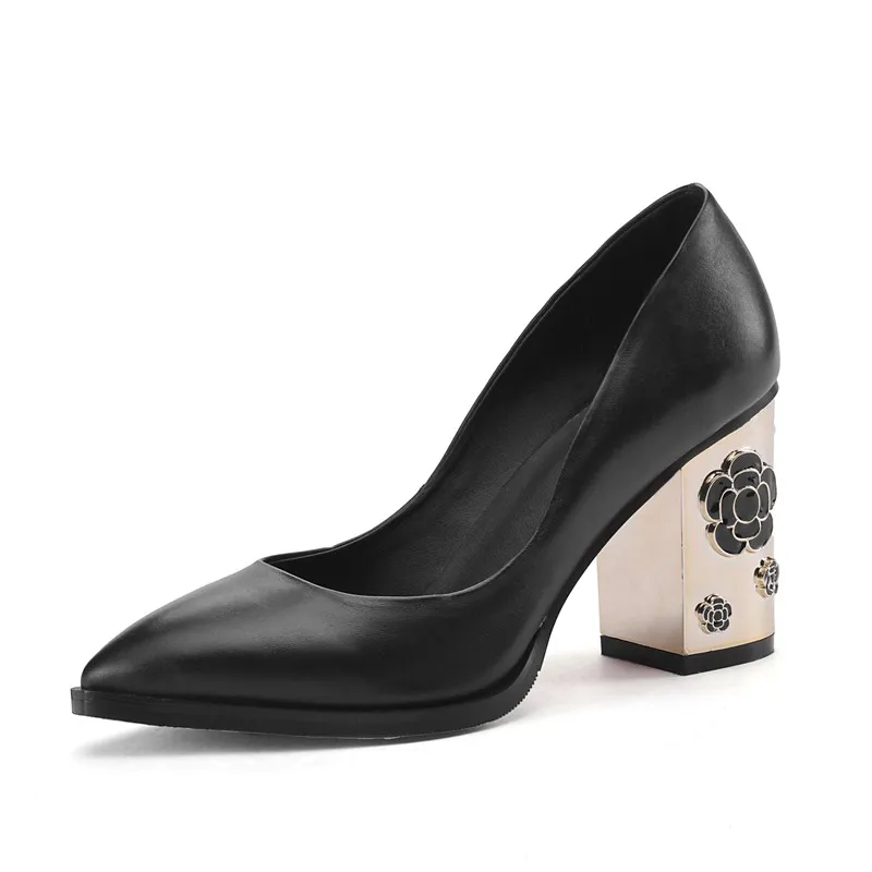 

Adhesive Pointed Toe Rubber ladies women high heels shoes summer pumps Square heel Adhesive woman casual shoes