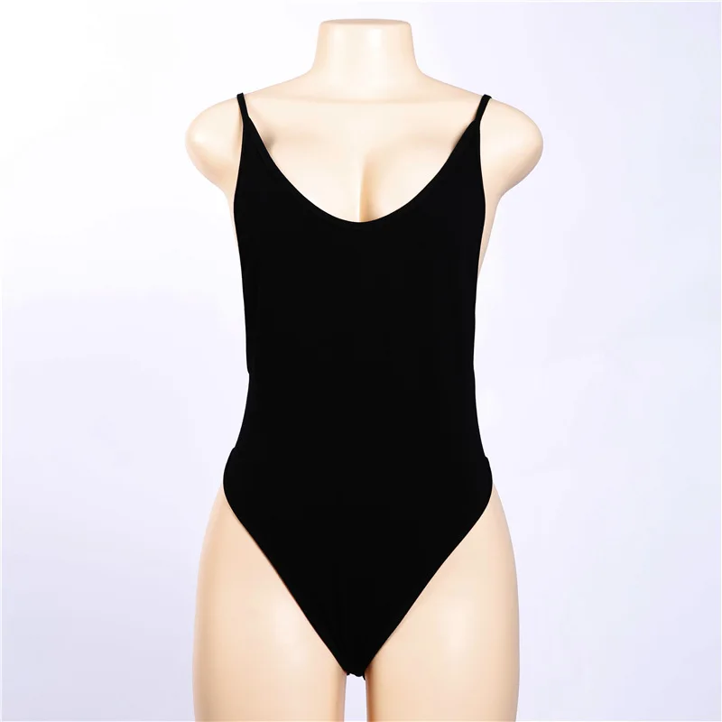 Sexy V neck Backless Cami Thong Bodysuit Summer Sleeveless Jumpsuit Women Romper Spaghetti Strap Bodysuit Playsuit