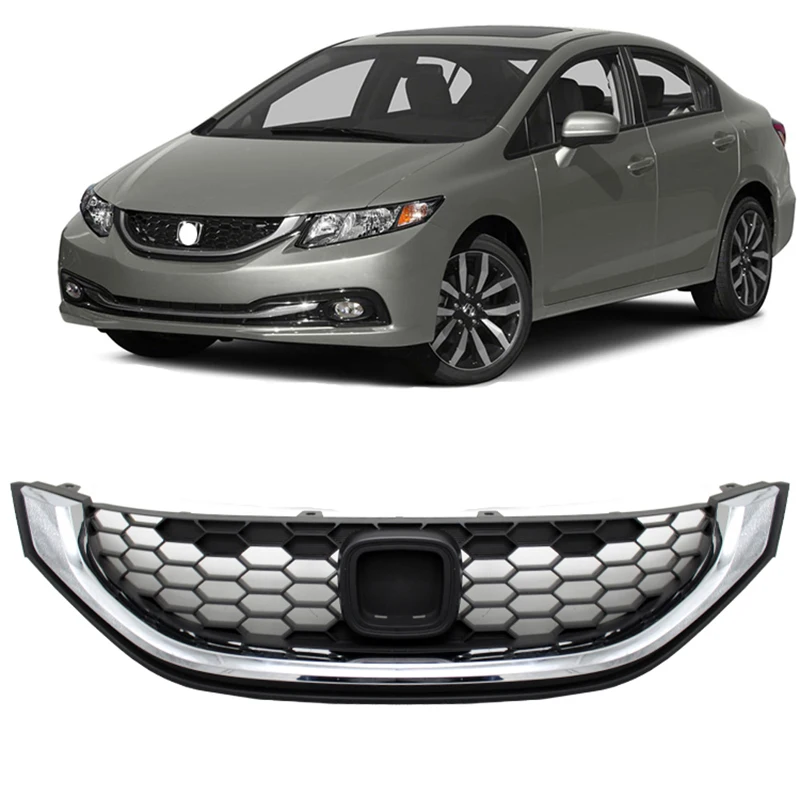 

For Honda Civic SI 2014-2015 ABS Silvers Chromed Hoods Grille Honeycomb Grills Vent Hole Car styling accessories