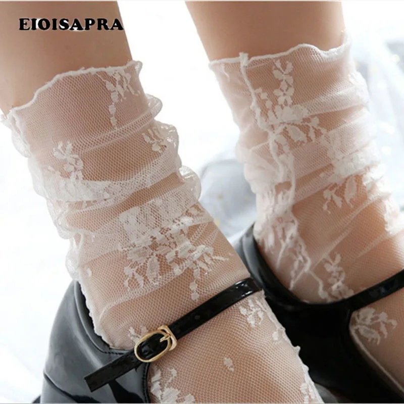 

[EIOISAPRA]Embroidery Ultra-thin Transparent Mesh Sexy Socks Flowers Japan Silk Harajuku Socks Women Fashion Creative Sox