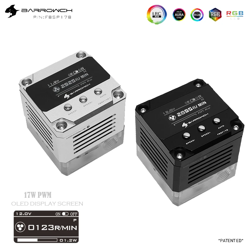 

BARROW 17W Intelligent 17W Power Pump Speed OLED Display Show MAX Flow 960L/H 5 6 Meters Lift DC 12V Silver Black FBSP17B