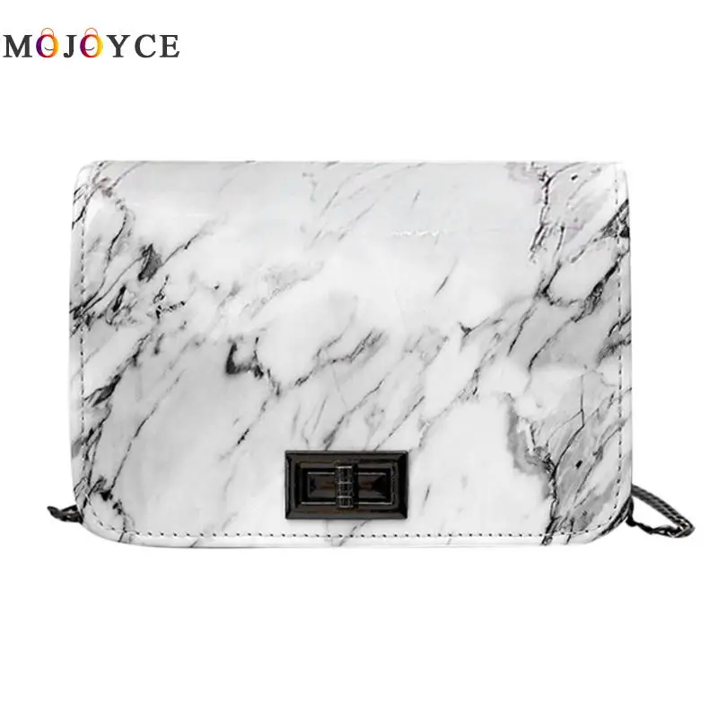 

Creative Women Marble Stone Pattern Patent Leather Handbag Ladies Flap Messenger Bag Mini Shoulder Chain Bags