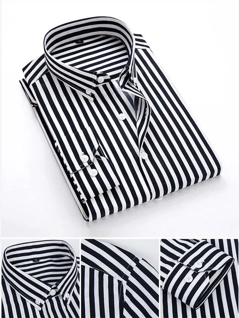 5XL Plus Large Size Striped Shirts Men Long Sleeve Casual Autumn Spring Classic Male Shirts Non-Iron Dress Shirts Man Muls Brand 5