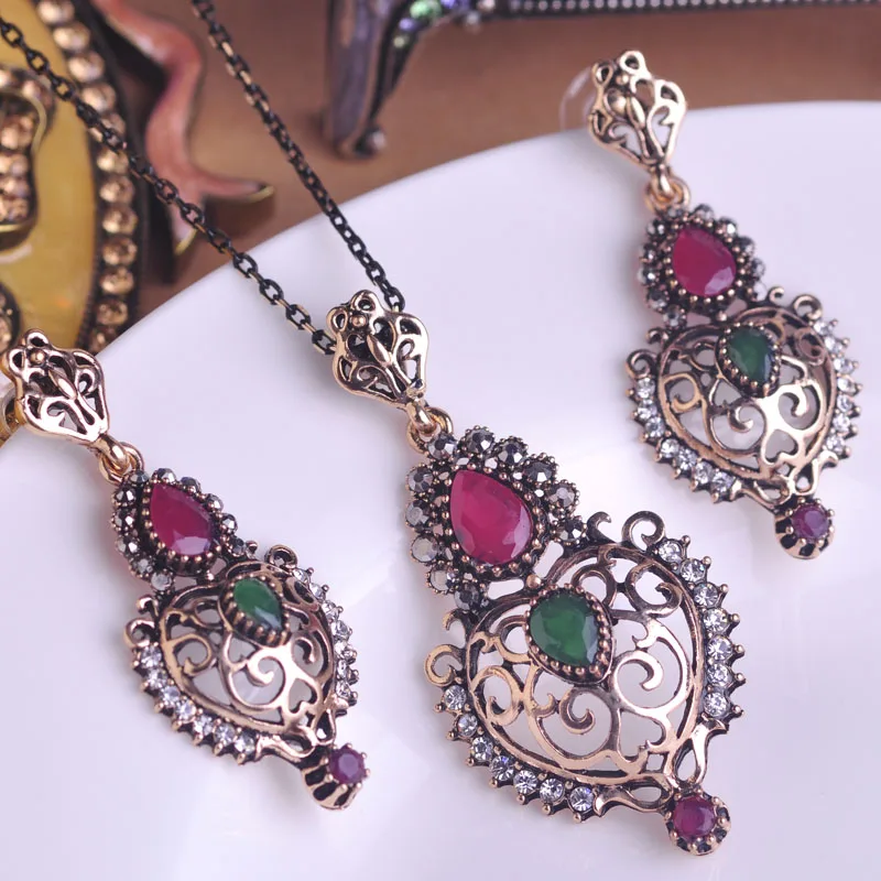 2016HotSellingEmeraldRetroTurkishJewelleryAntigoldPlated