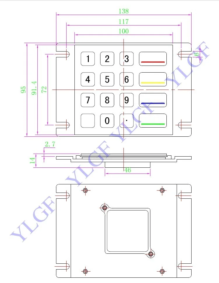 Металлическая клавиатура встроенная Ylgf Usb интерфейс 16 клавиш водонепроницаемый