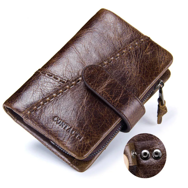 

New First Layer Cowhide Men's Wallet Fashion Short Genuine Leather Retro Wallet High Quality Cow Leather Men's Buckle Wallet
