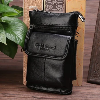 

Men Genuine Leather Small Shoulder Fanny Bag Cross body Hook Purse Pouch Natural Skin Belt Waist Pack Bag