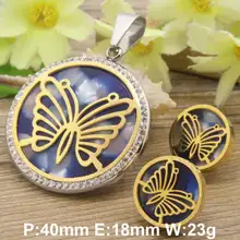 Новая мода Нержавеющая сталь изделия высокого качества Прекрасная бабочка Подвески+ серьги наборы для Для женщин и девочек sbjedida