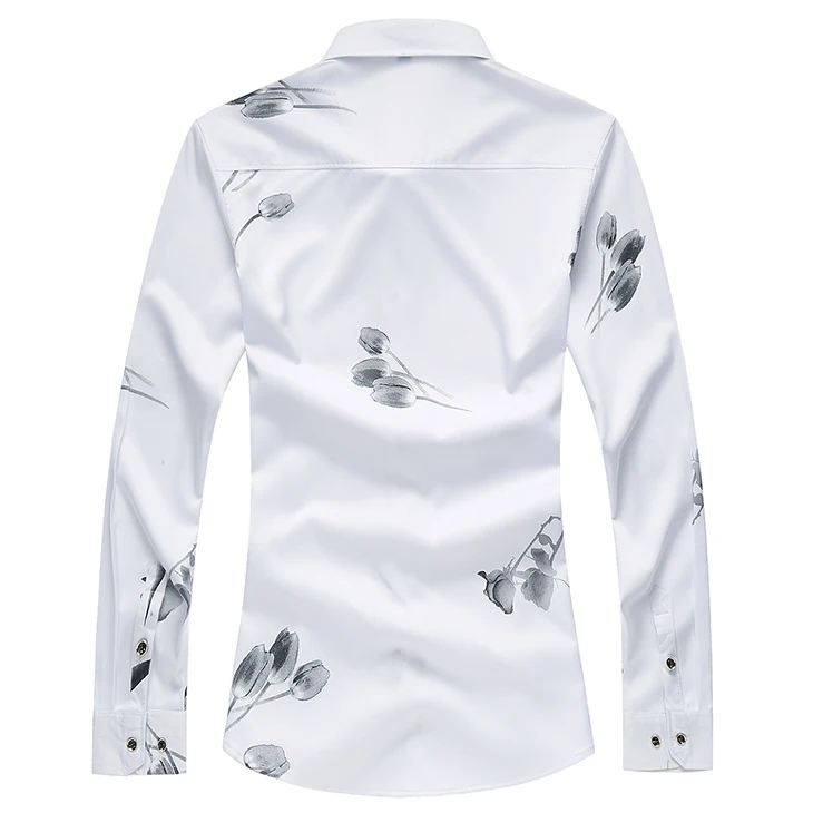 3 Colors Autumn New Men's Casual Shirt Floral Print White Long Sleeve Shirt Male Brand Clothes Plus Size 5XL 6XL 7XL