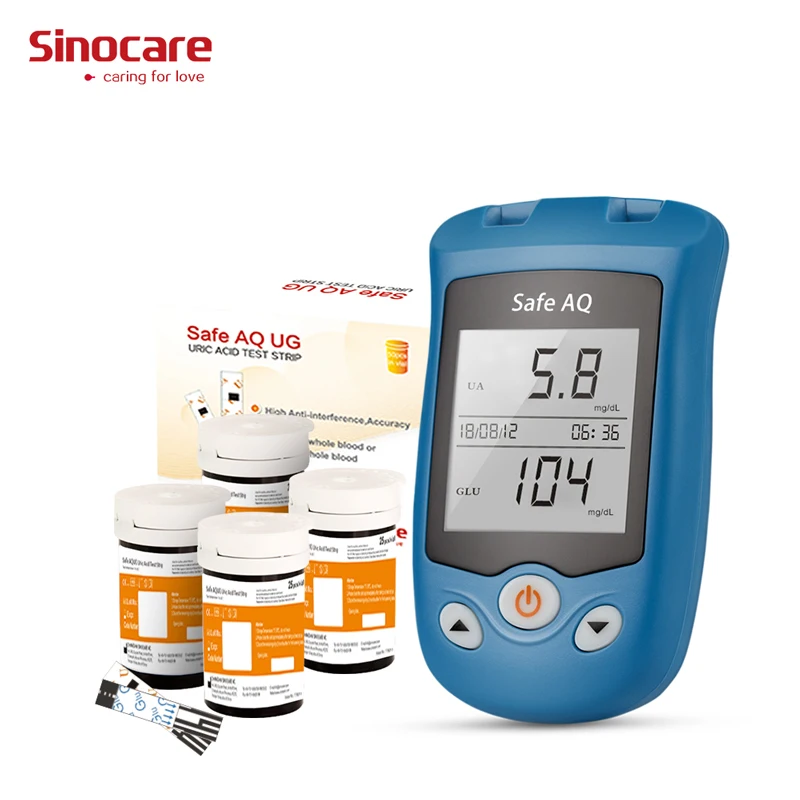 

SINOCARE 3C CE mg/gL Safe-UG Set Blood Glucose and Uric Acid Meter + 50 Test trips Smart Coding Anti interference Bi functional