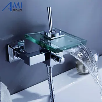 

Contemporary Tub Faucet with Glass waterfall Spout Wall Mount wf04