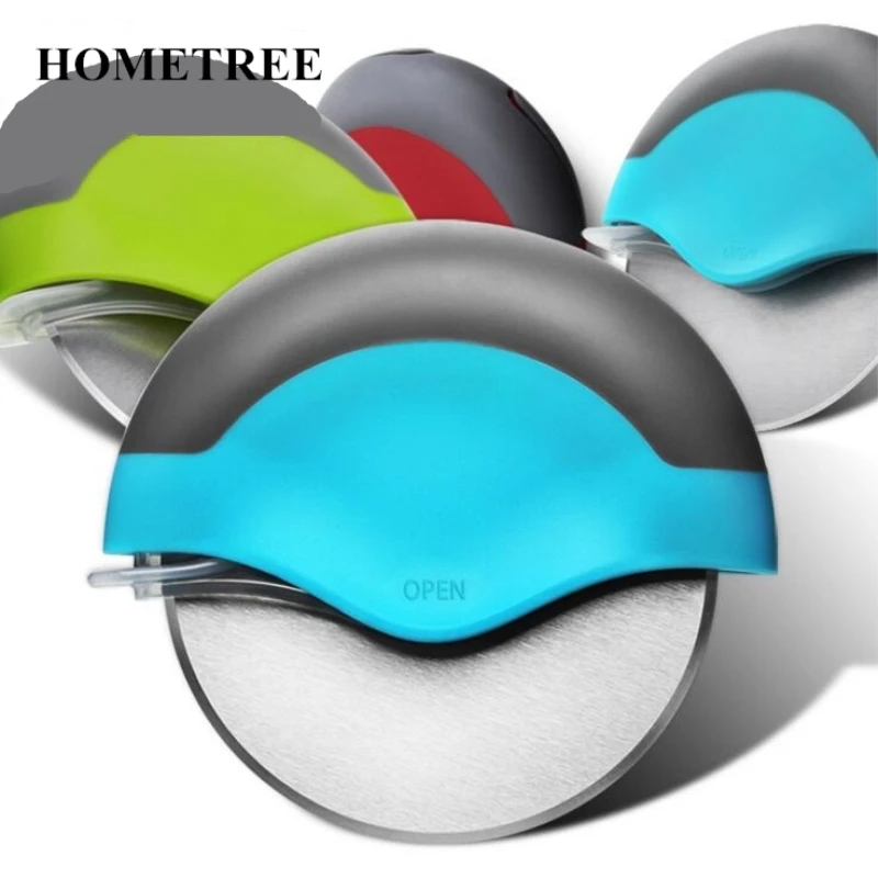

HOMETREE 1Pcs New Stainless Steel Pizza Wheels Round Shape Pizza Cutter Plastic Handle Cake Bread Round Knife Pizza Tools H222
