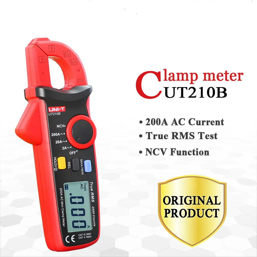 UNI-T UT210B Mini Digital Clamp Meter True RMS 200A AC Ammeter NCV Test Professional Multimeter Digitais LCD Backlight MAX MIN