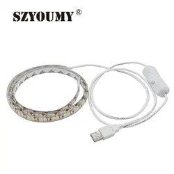 SZYOUMY 1 шт. SMD 5050 60 светодиодный USB 5 В Светодиодная лента ТВ фоновое освещение теплый белый/белый USB кабель с переключателем полосы через ePacket