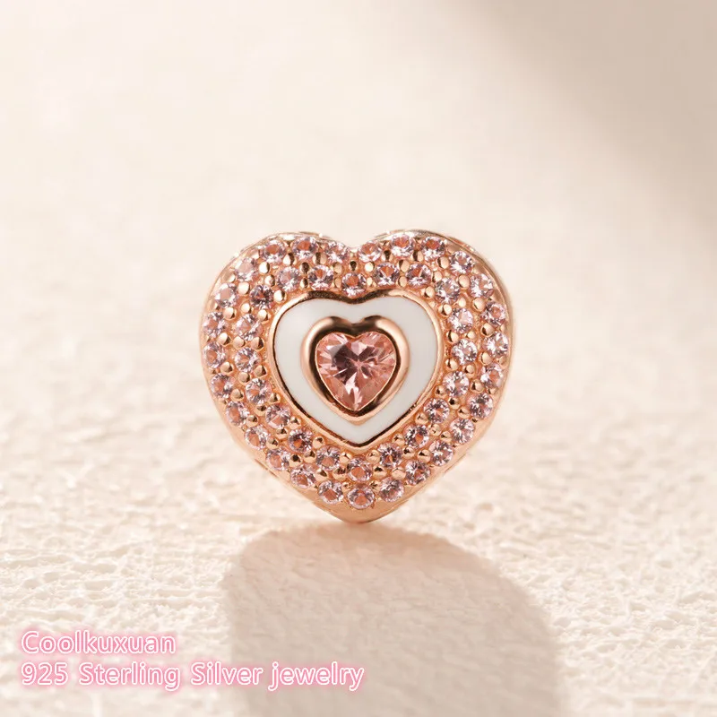 

2019 Spring Original 100% 925 Sterling Silver Hearts on Hearts Charm Rose gold beads Fits Pandora bracelets Jewelry Making