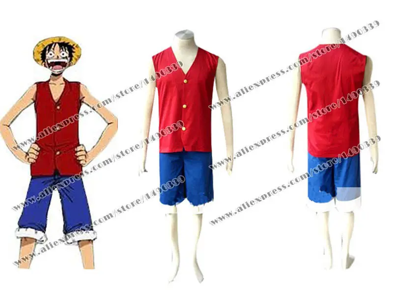 One Piece Cosplay Costume Monkey D.luffy Red Vest Blue Pants Best For