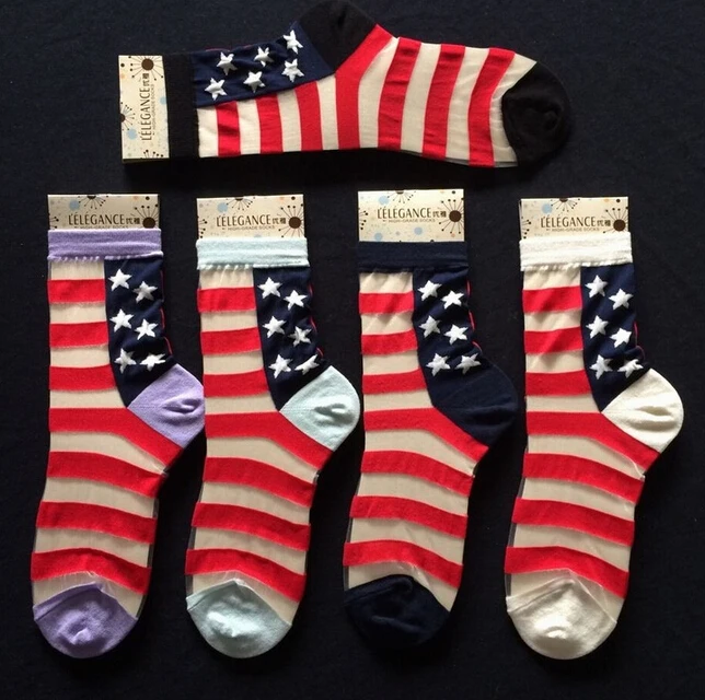 

60pairs/lot european style woman sexy american flag glass socks crystal short socks summer spring socks free size