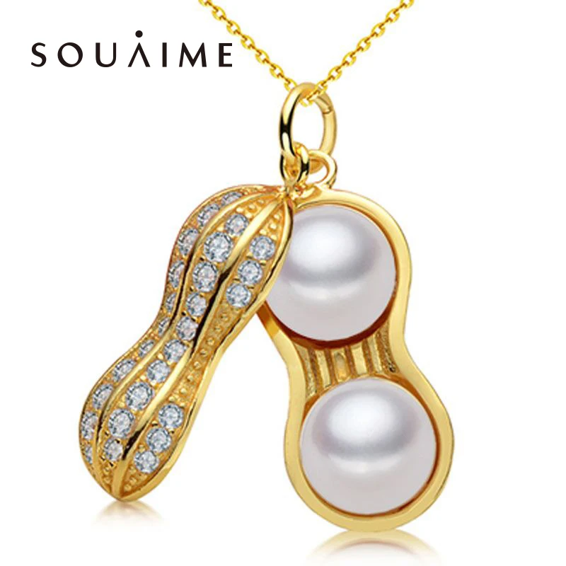 

[YKIN] Pearl Jewelry Natural Freshwater Pearl Peanut Necklace 925 Silver Fashion Chain Lady Jewelry