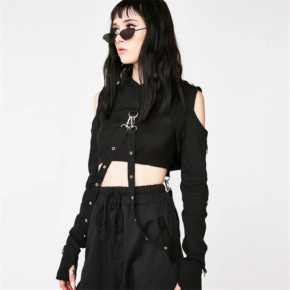 Худи Harajuku Goth свитшот с капюшоном короткий топ Хэллоуин вечерние однотонный