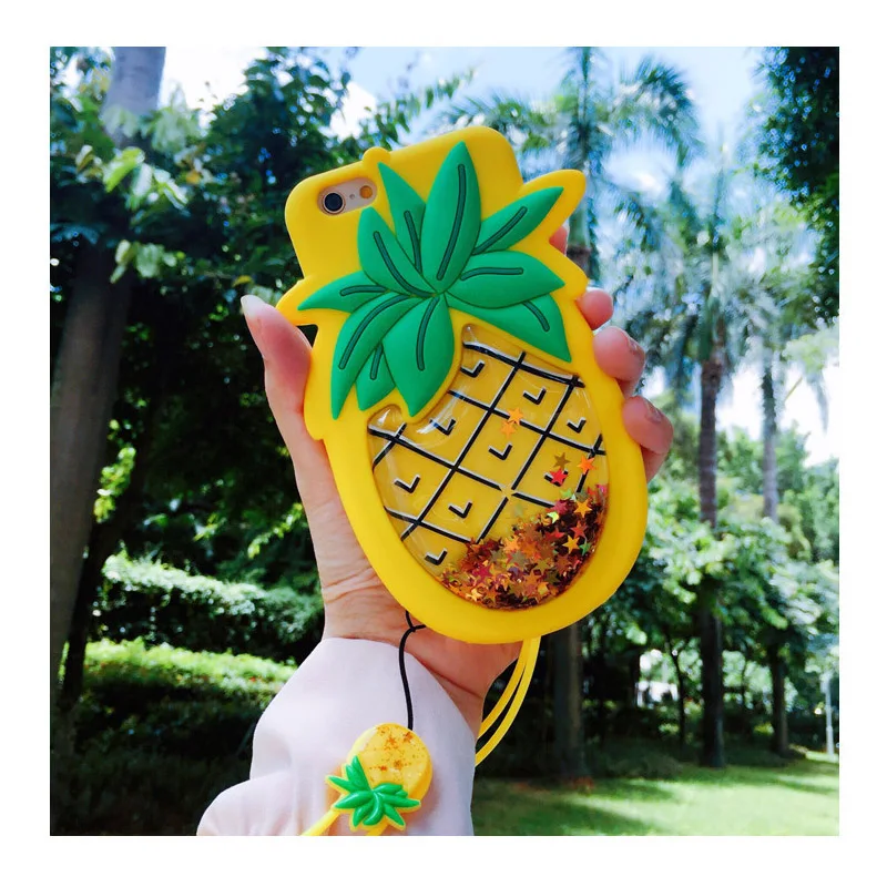 

3D Fruit Pineapple Liquid Quicksand Phone Case for Apple iPhone 6 6s 7 8 Plus X XR XS Max Soft Silicone Cover Coque Funda