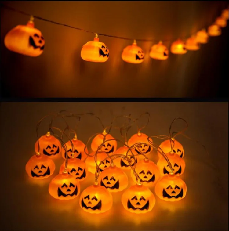 Висит Хэллоуин Тыква Фонари 3D Пластик череп строка свет 16 LED оранжевая тыква огней Хэллоуин праздник Декор огни