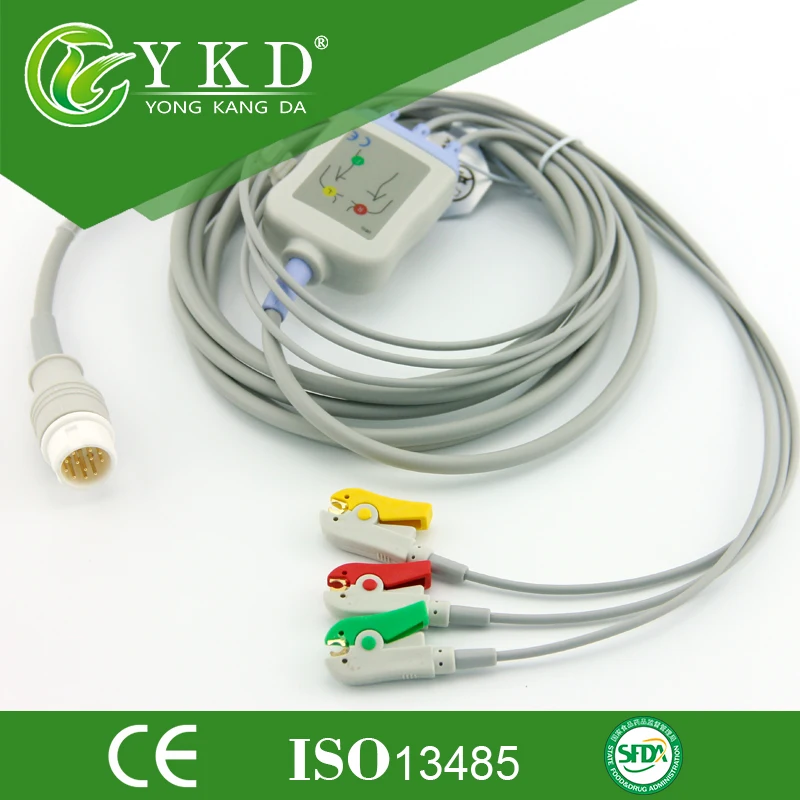 Mindray PM 7000 8000 9000 MEC-1000 ECG cable with clip 3 leads