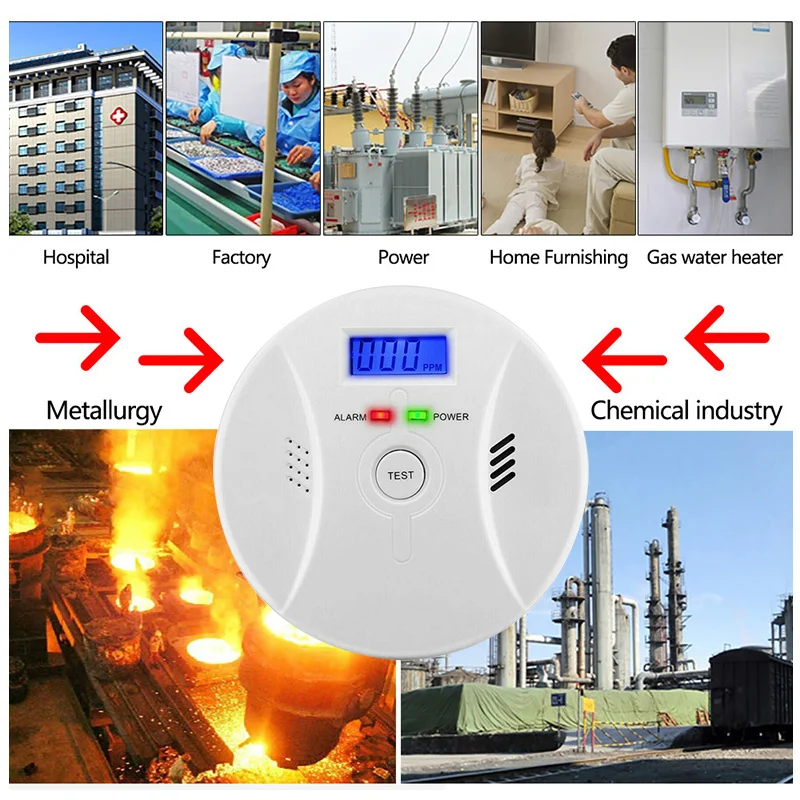 

CO Gas Sensor Detector Smoke Alarm Carbon Monoxide Poisoning Alarm Detector LCD Photoelectric Independent Warning High Sensitive