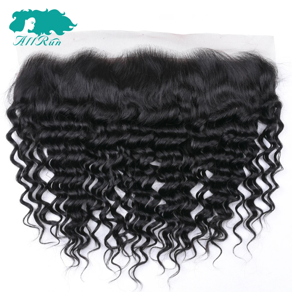 Allrun Brazilian Deep Wave 13*4 Lace Frontal Natural Hairline 100% Human Hair With Baby Hair Closure Non Remy Hair Closure 8\