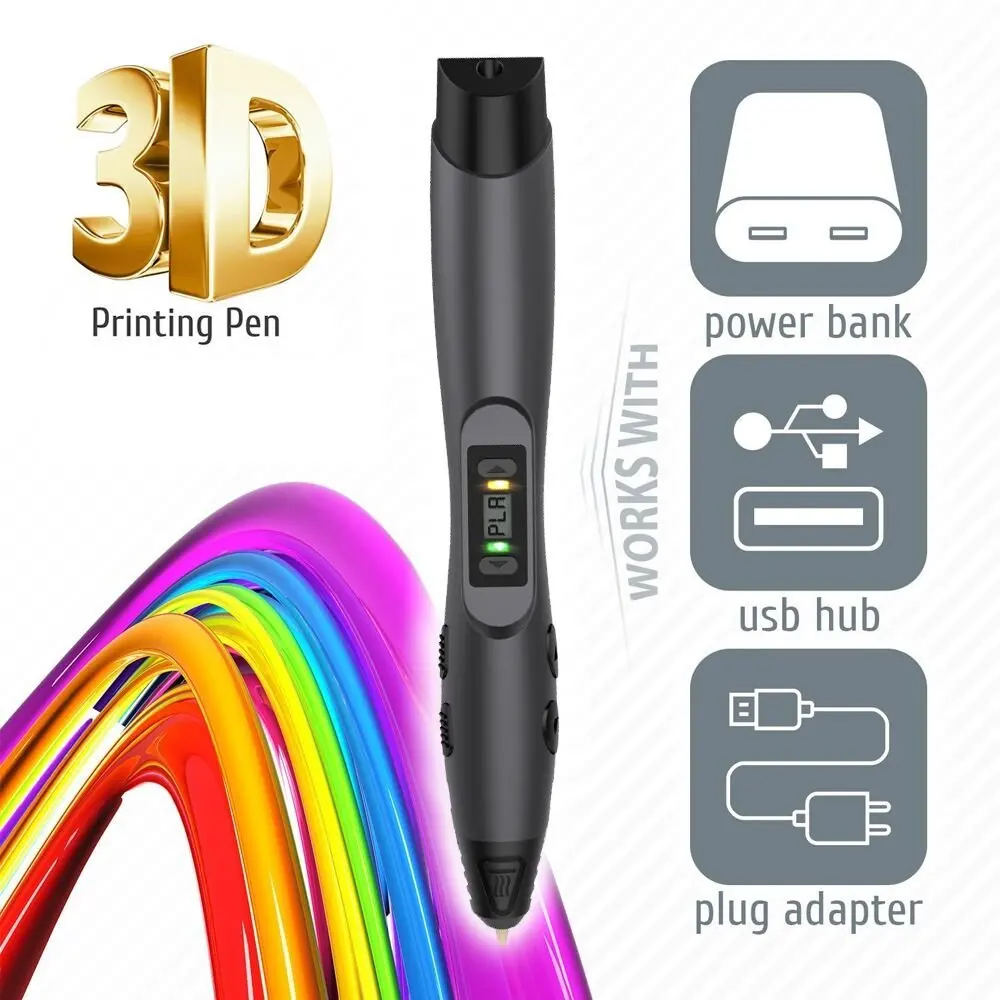 

3D Printing Pen Support 3 Types Filament PCL/ABS/PLA Children Scribble Pen For Explore Creation Black Color 3D Pens DIy Gifts