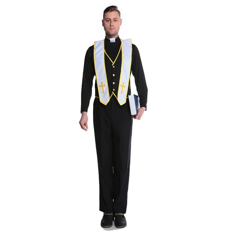 Deluxe Party Adult Man Fancy Costume Fun Theme Apparel Halloween Priest Clergyman Cosplay Men Fancy Dress L15347 (2)