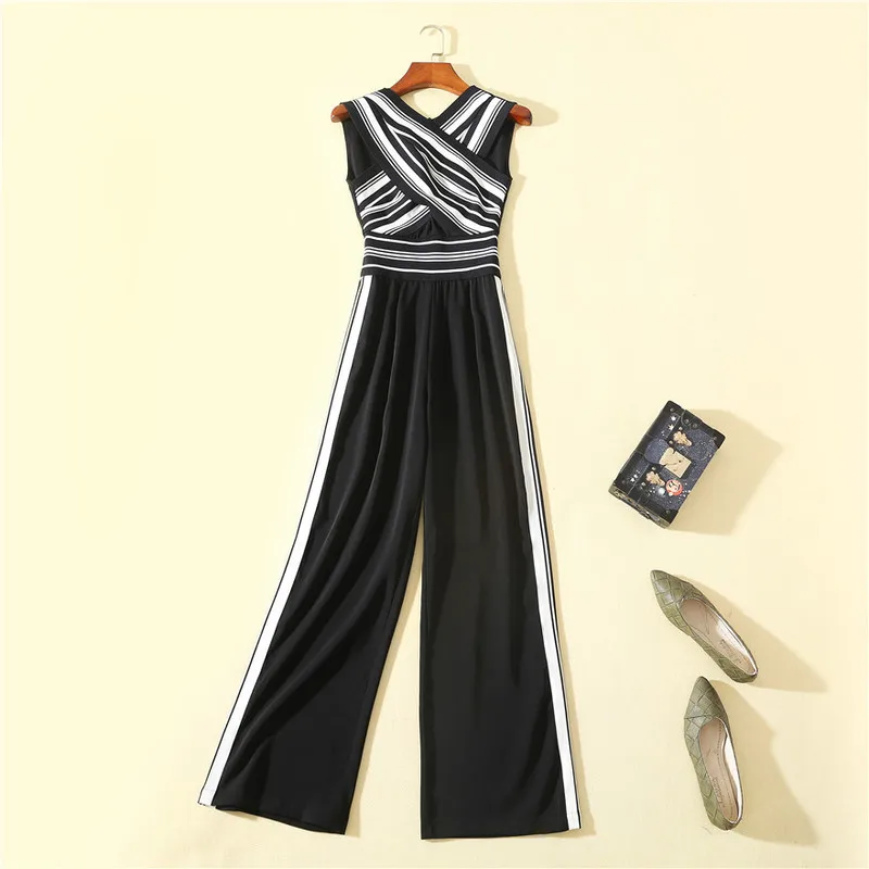 

Women girls sleeveless striped cross bandage sexy jumpsuit sleeveless long jumpsuits 2019 new summer rompers