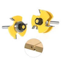groove כרסום 2pcs 3/4" לניירות 1/4" שאנק לשון Groove נתב Bit Set 3 שיניים T צורת עץ כרסום קאטר כלים לעיבוד עץ + קופסה לאחסון (2)