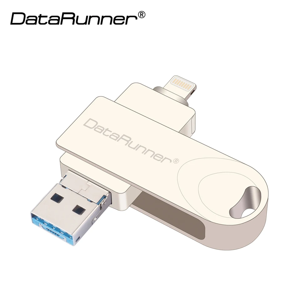 DataRunner Usb 3,0 OTG USB флэш-накопитель для iPhone X 8 7 Plus 16 ГБ 32 ГБ 64 ГБ 128 ГБ металла Usb флэш-диск 128 ГБ - Цвет: Серебристый