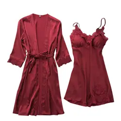 Белье Для женщин белье шелковые кружевные ночные сорочки халат платье Babydoll рубашки пижамы комплект кимоно Ночь кружевное платье Q1