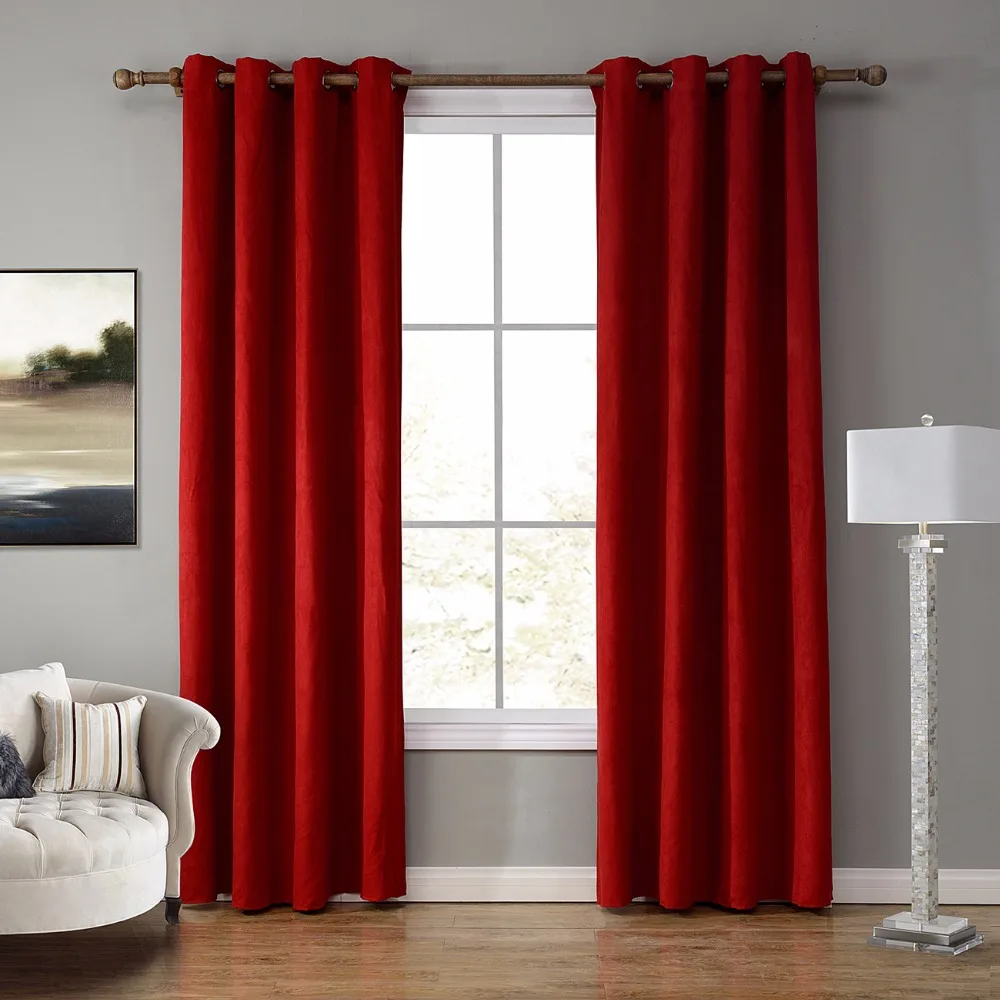 Suede Fabric Window Curtain Red Color High Black Out Blinds Process