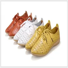 Сезон: весна–лето Для женщин модная обувь на плоской подошве Повседневное из натуральной кожи обувь женские на шнуровке воздушных отверстий Туфли без каблуков Для женщин обувь