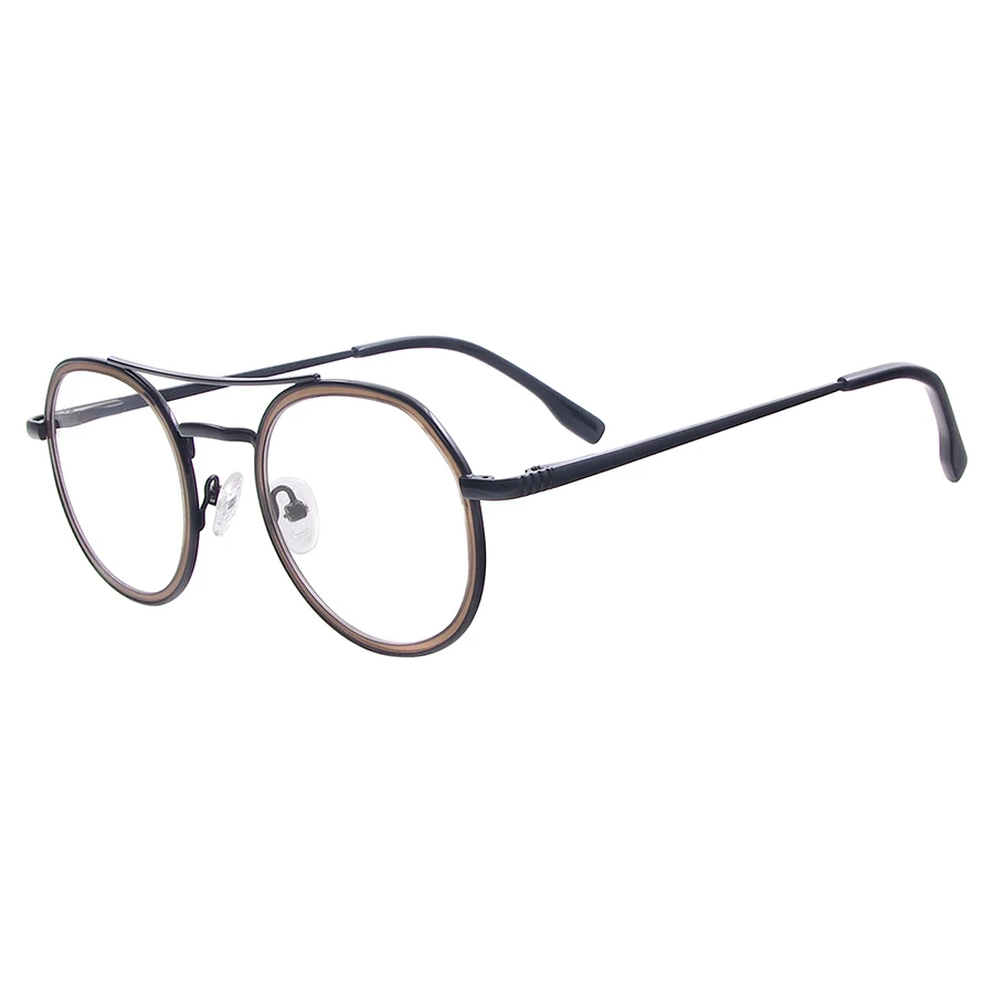 Men Women Round Vintage Eyeglasses Metal Full Rim Double Bridge Spectacles with Spring Hinge For Prescription Lenses