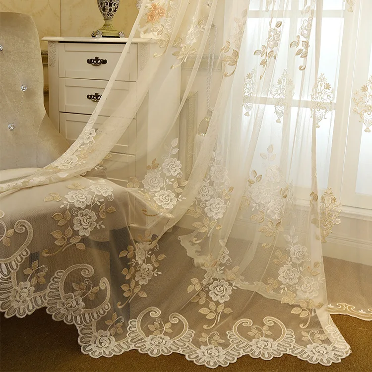

New Garden Bedroom Living Room Curtain Embroidery Tulle Leaves Curtains Sheer Modern For Luxury Drapes