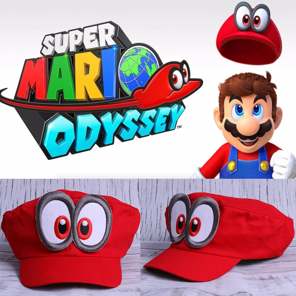 Super Mario Hat Red Odyssey 2017 New Mario Cap Wearable Baseball Caps Unisex Adjustable Cotton Costume Halloween Party Prop