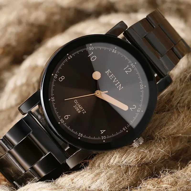 Женские часы бренд Топ Кевин Роскошные Кварцевые наручные часы модные черные серии Мужские Промышленные полный стальной час relojes hombre