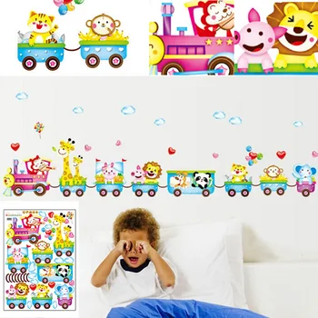 

ZLinKJ Waterproof Home Decor Animals At The Train Wall Stickers Wall Paper Roll for Children kids Room Bathroom Wallpapers