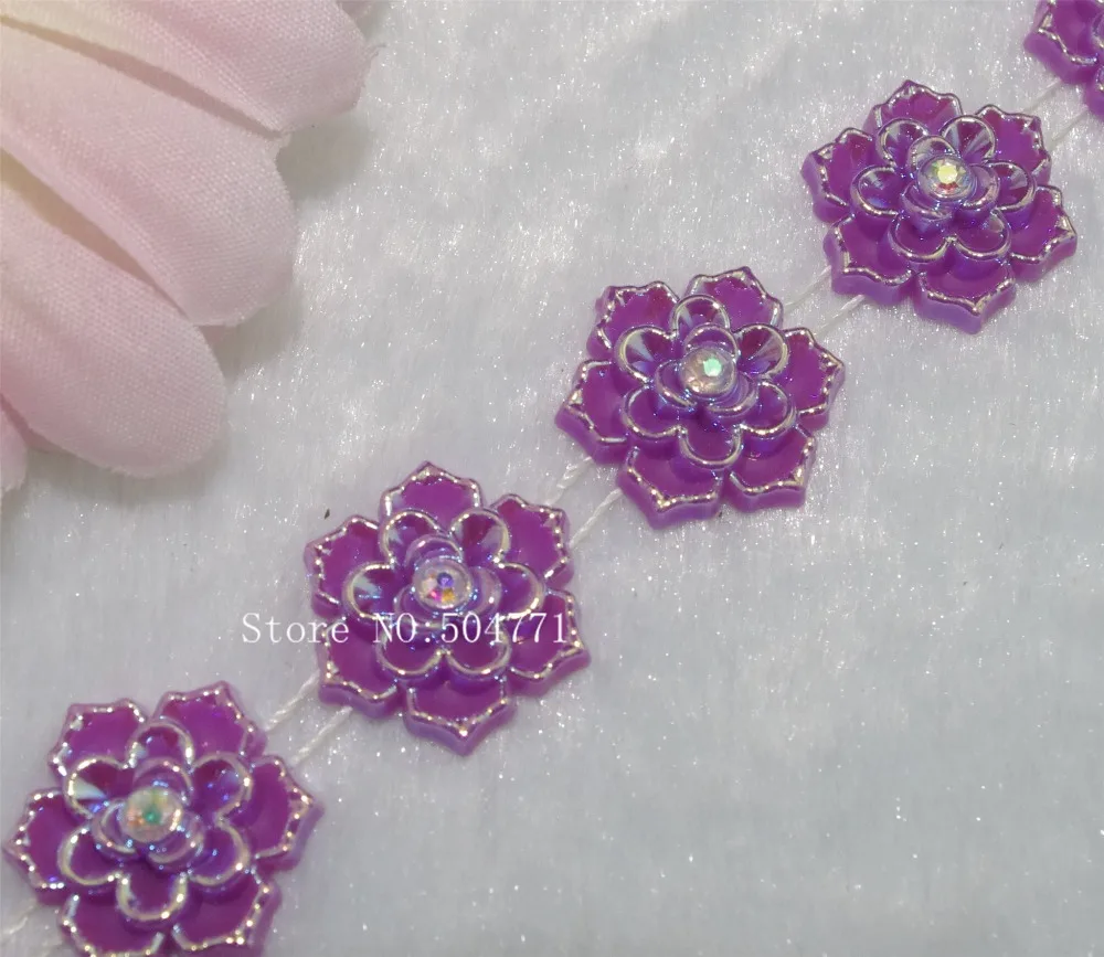 

20mm Purple Pearl And Rhinestone Chain Trims Sewing Costume Applique LZ75