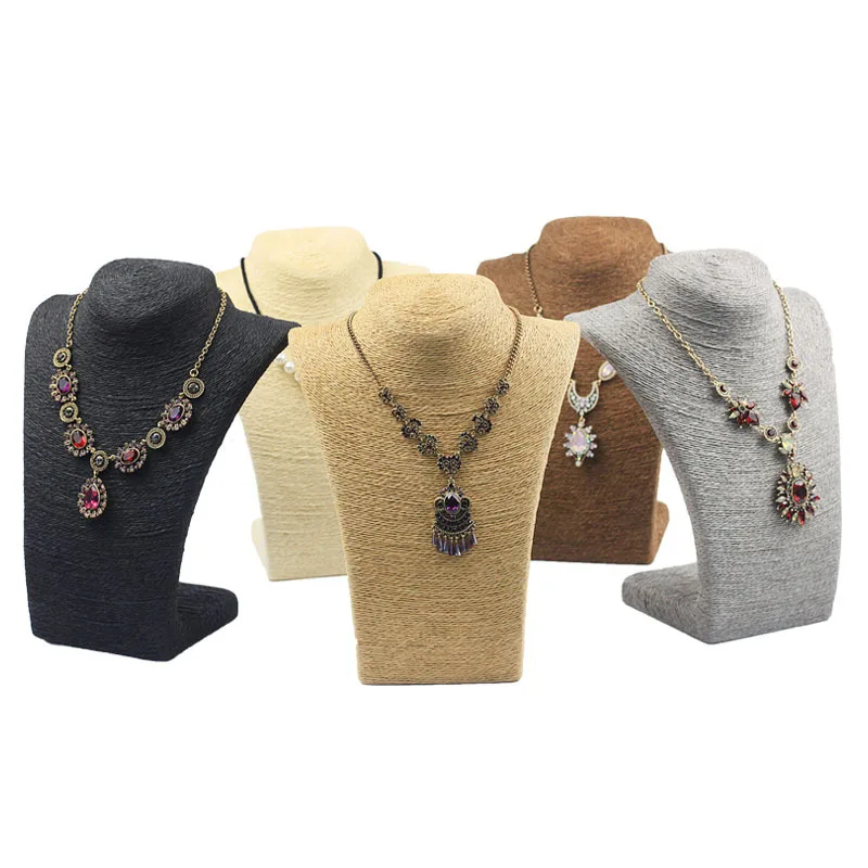

New Arrival Sack Cloth Hemp Rope Necklace Display Handcraft Jewelry Stand Holder Rack Chest Model Display M Size 21*26cm