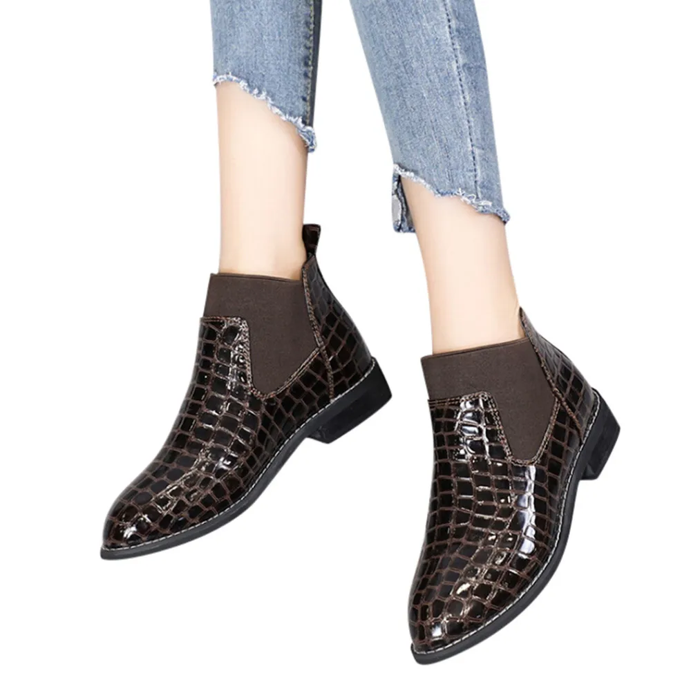 

Genuine MUQGEW Women's Patent Leather Round Toe Shoes Low Heel Boots Fashion Martin Boots #X